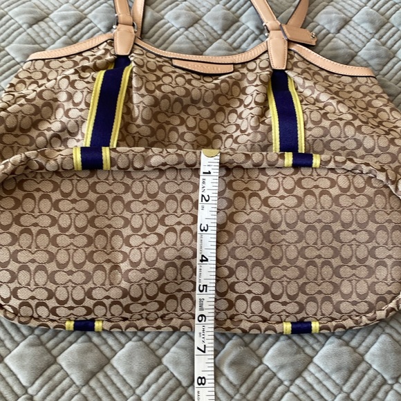 Coach Signature Devin Shoulder Bag - Brown with Blue and Yellow Stripe - Picture 7 of 9